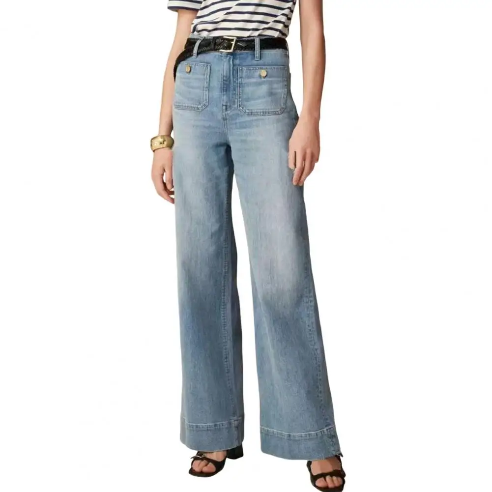 Women's Denim Trousers High Waist Distressed with Wide Leg Pockets Fashionable Straight Leg Pants
Women's Denim Trousers High Waist Distressed with Wide Leg Pockets Fashionable Straight Leg Pants