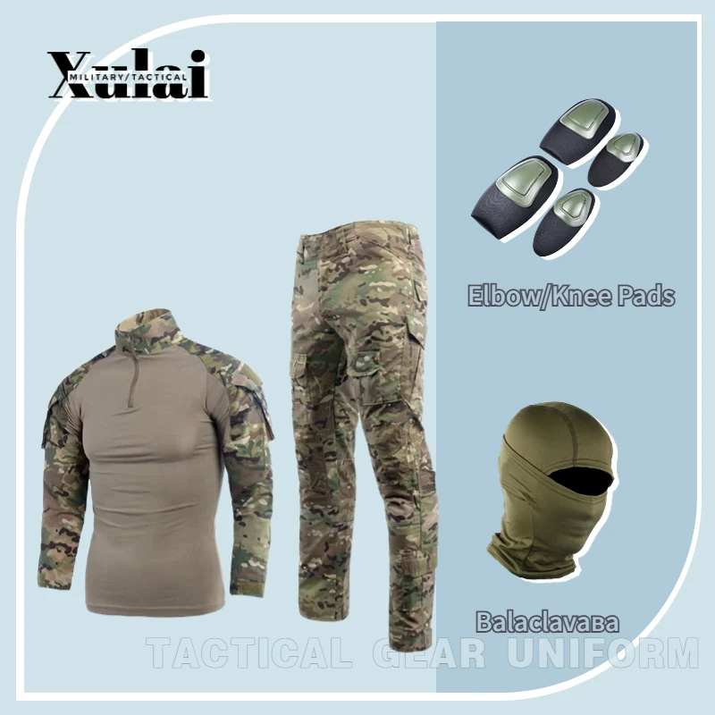 Multicam Camouflage Suit Tactical Shirt Combat Pants With Knee Pads Equipment For Men Balaclava
Multicam Camouflage Suit Tactical Shirt Combat Pants With Knee Pads Equipment For Men Balaclava