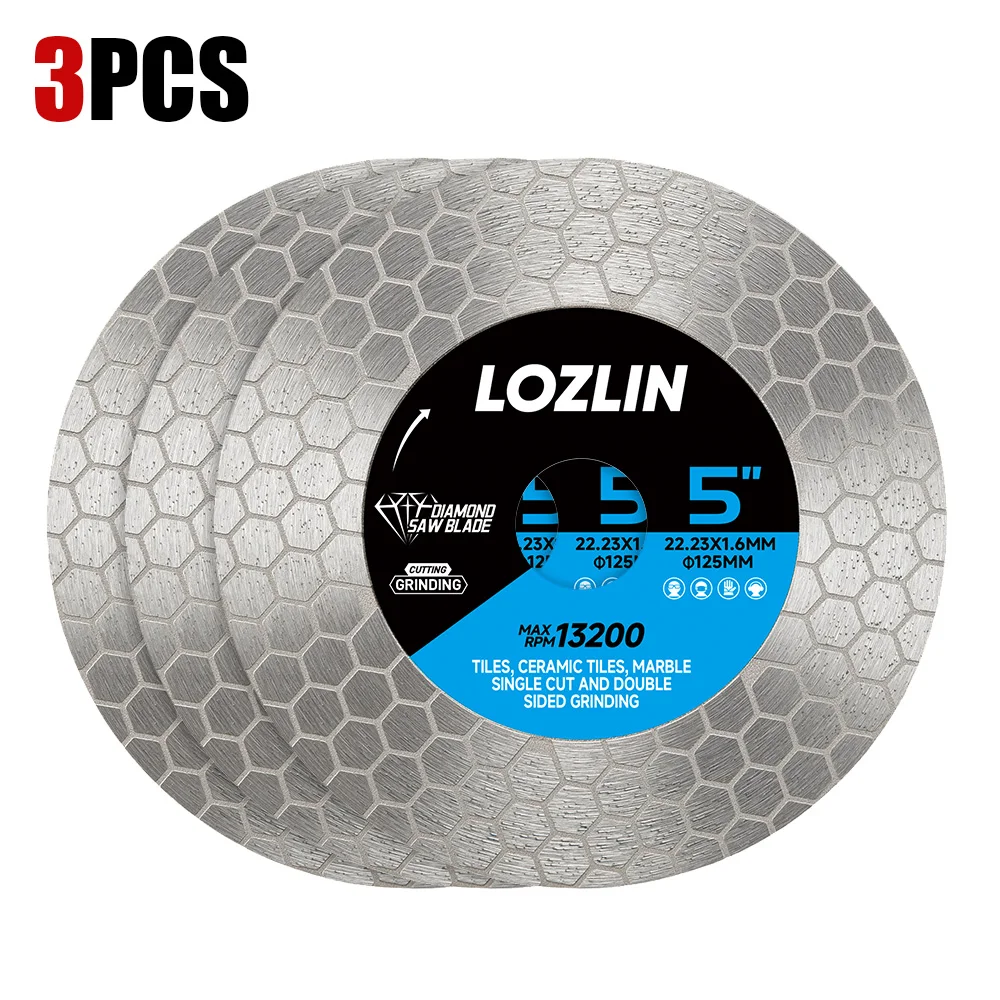 LOZLIN 125mm 5Inch Diamond Blade Vacuum Brazed Cutting Disc Circular Saw Blade for Ceramic Tile Porcelain Marble Granite Stone Dry Cutting Grinding Angle Grinder Disc 22.23mm Bore Professional Masonry Construction Tool
LOZLIN 125mm 5Inch Diamond Blade Vacuum Brazed Cutting Disc Circular Saw Blade for Ceramic Tile Porcelain Marble Granite Stone Dry Cutting Grinding Angle Grinder Disc 22.23mm Bore Professional Masonry Construction Tool