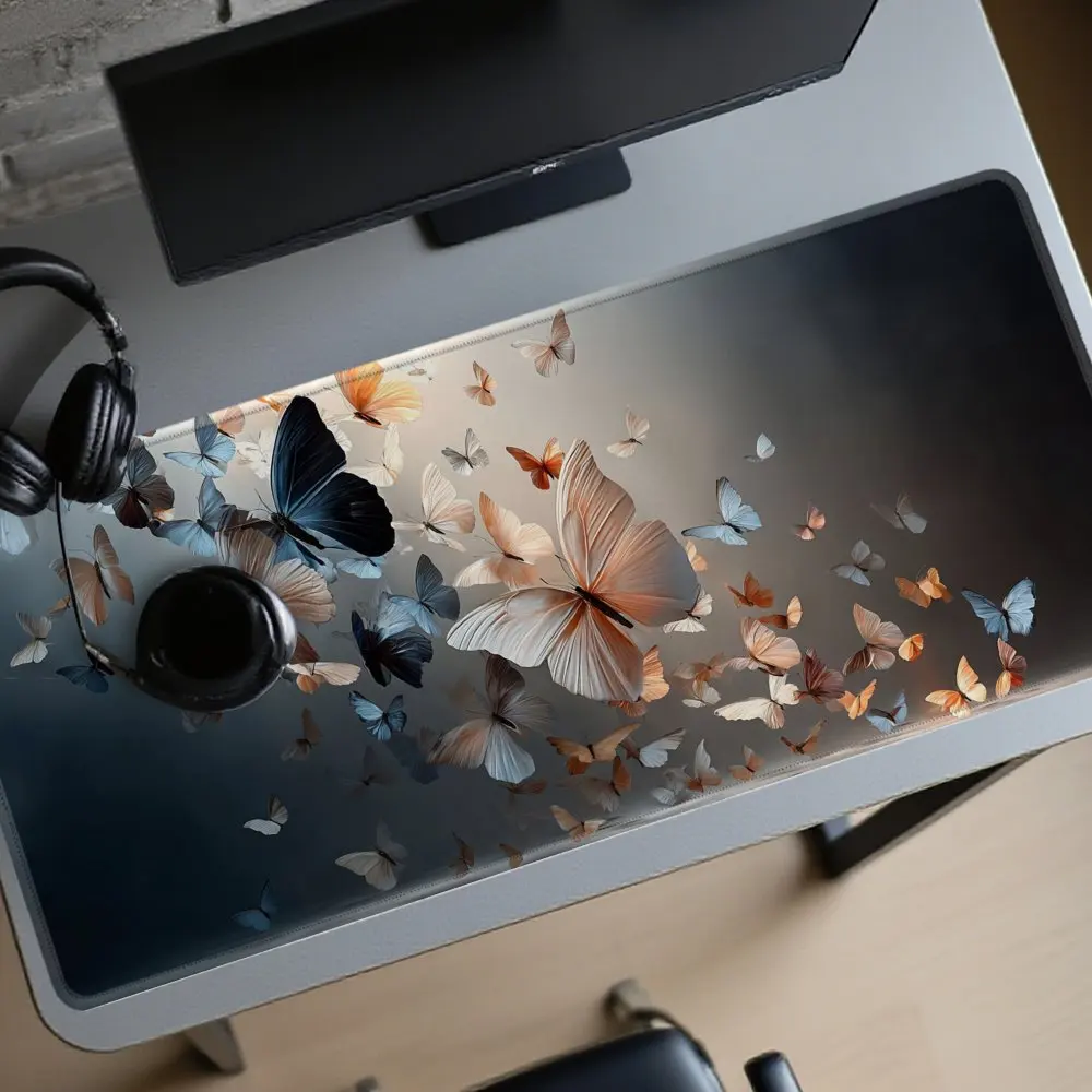 Butterfly Gradient Large Desk Mat Non-Slip Rubber Extended Mouse Pad for Gaming Office Setup