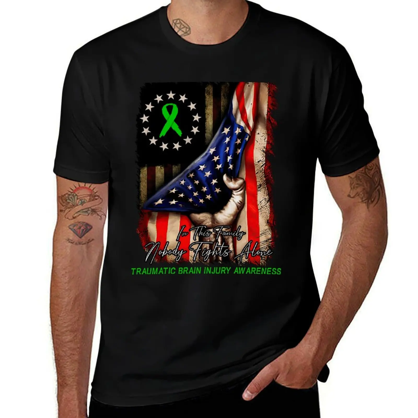 Distressed American Flag Nobody Fight Alone Traumatic Brain Injury Awareness T-Shirt Casual Daily Graphic Tee
Distressed American Flag Nobody Fight Alone Traumatic Brain Injury Awareness T-Shirt Casual Daily Graphic Tee