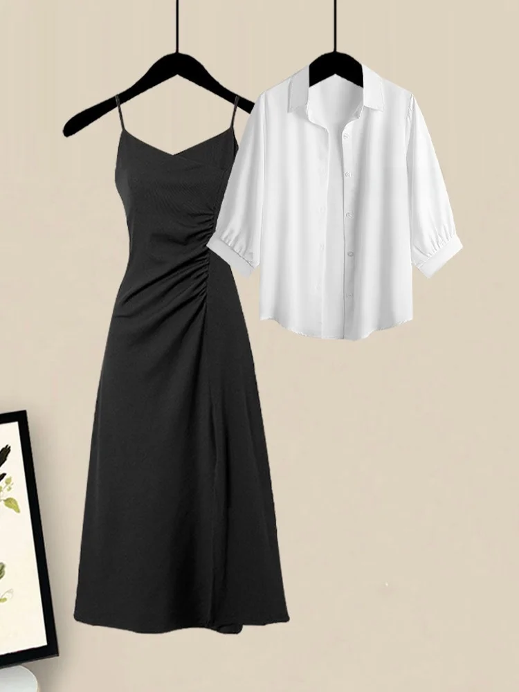 Women's Fashionable Summer Two-Piece Set Strap Dress Sun Protection Shirt Casual Style Polyester Fiber Short Sleeve Midi Dress
Women's Fashionable Summer Two-Piece Set Strap Dress Sun Protection Shirt Casual Style Polyester Fiber Short Sleeve Midi Dress