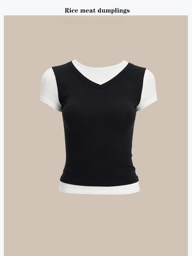 Korean Style Miu College Wind V-Neck Short Sleeve Slim Fit T-Shirt Women's Fake Two-Piece Summer Commute Top Cotton Polyester
Korean Style Miu College Wind V-Neck Short Sleeve Slim Fit T-Shirt Women's Fake Two-Piece Summer Commute Top Cotton Polyester