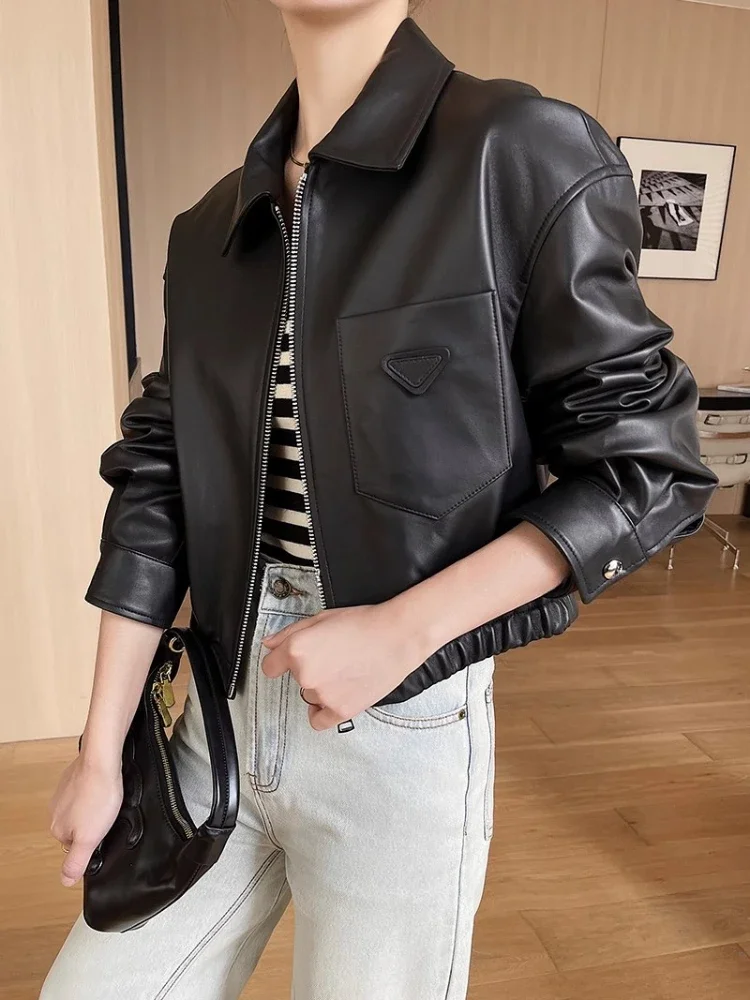 Casual Cropped Genuine Leather Jackets for Women Spring Autumn 2026 New High-end Simple Slim Soft Black Real Sheepskin Coat
Casual Cropped Genuine Leather Jackets for Women Spring Autumn 2026 New High-end Simple Slim Soft Black Real Sheepskin Coat
