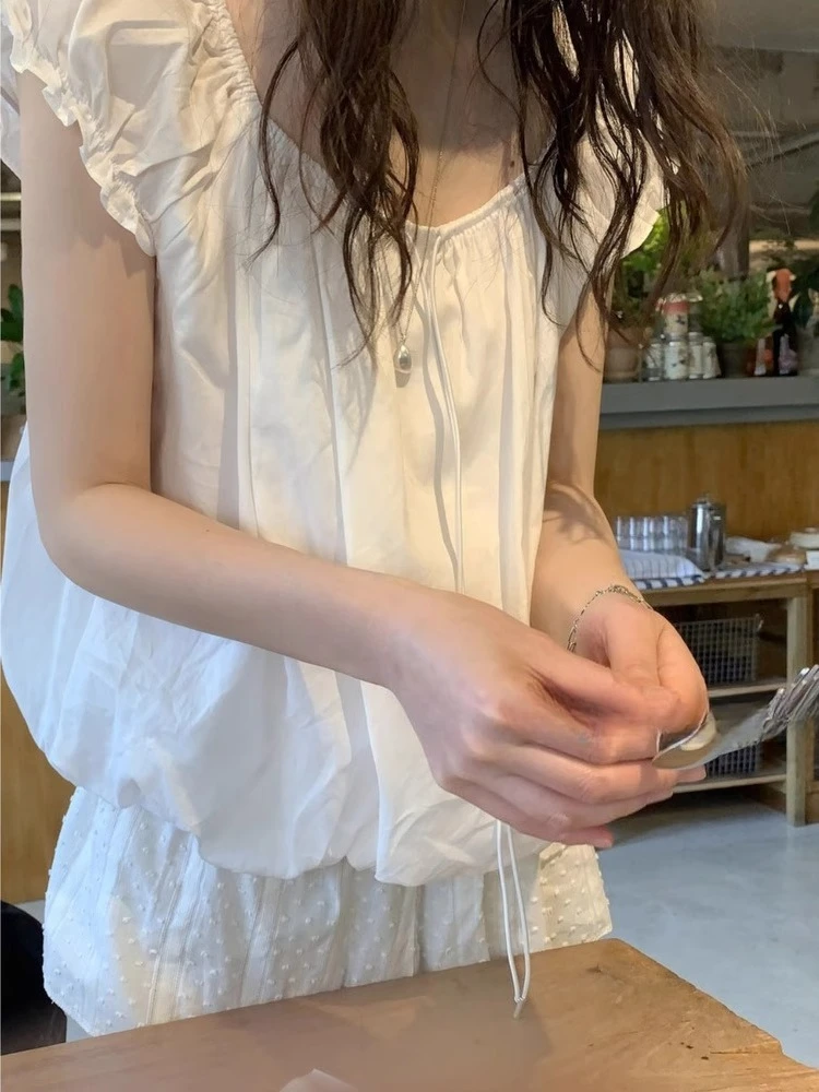 Summer Elegant Square Collar Drawstring Blouses Simple Sweet Puff Sleeve Shirt Women 2025 New White All-match Tops Mujer
Summer Elegant Square Collar Drawstring Blouses Simple Sweet Puff Sleeve Shirt Women 2025 New White All-match Tops Mujer