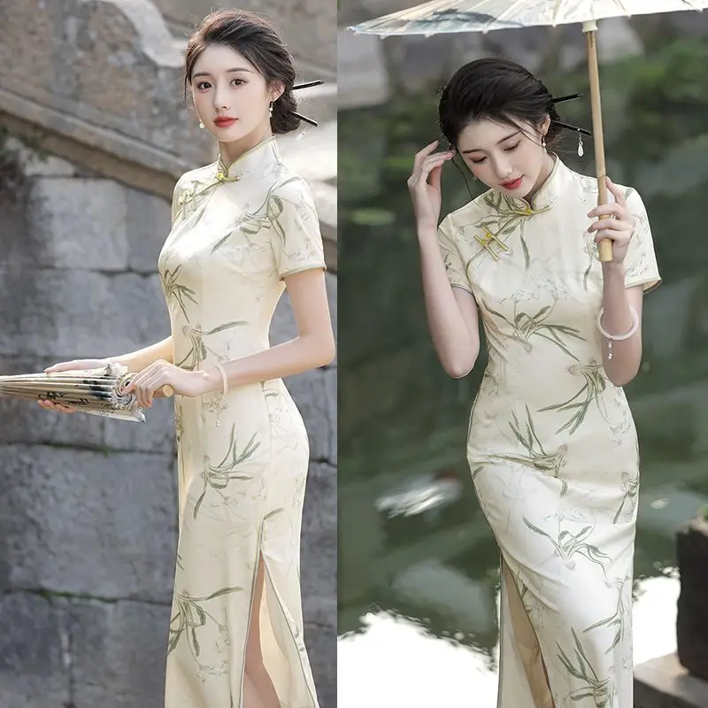 Chinese Style Dress Qipao Cheongsams Women's Clothing Summer 2024 National Style Short Sleeved Long Slim and Youthful Dress
Chinese Style Dress Qipao Cheongsams Women's Clothing Summer 2024 National Style Short Sleeved Long Slim and Youthful Dress