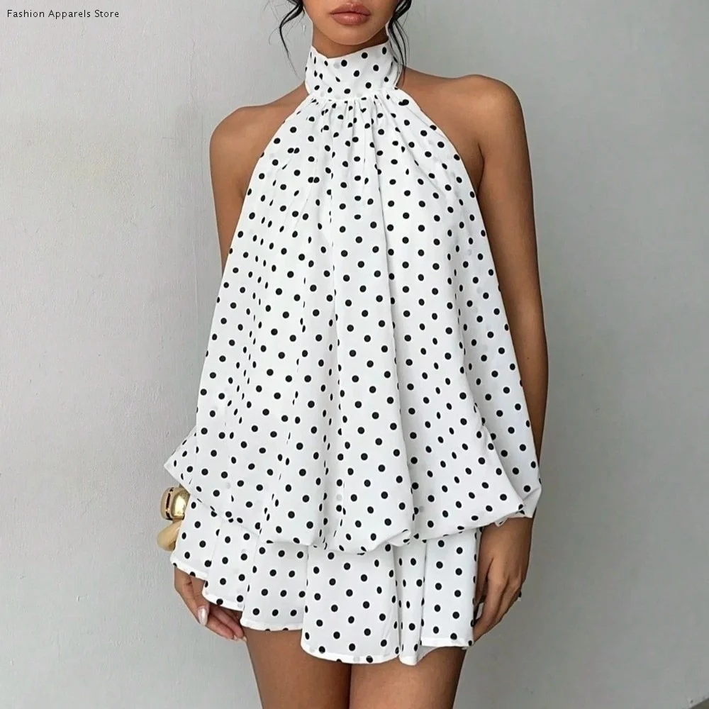 Casual Backless Polka Dot Dress Off Shoulder Pleated A Line Halter Dress Comfortable Irregular Chiffon Dress Summer
Casual Backless Polka Dot Dress Off Shoulder Pleated A Line Halter Dress Comfortable Irregular Chiffon Dress Summer