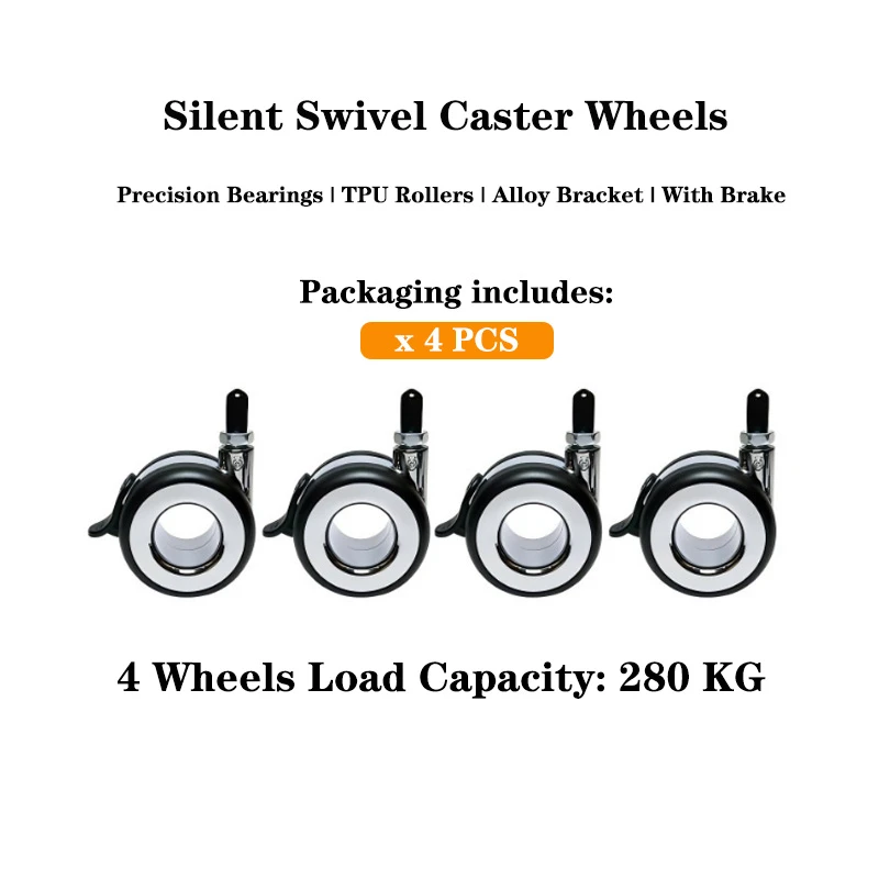 4 Pack 2 Inch Swivel Caster Wheels with Brake,Silent TPU Casters, Heavy Duty for Electric Standing Desk & Storage Shelves
4 Pack 2 Inch Swivel Caster Wheels with Brake,Silent TPU Casters, Heavy Duty for Electric Standing Desk & Storage Shelves