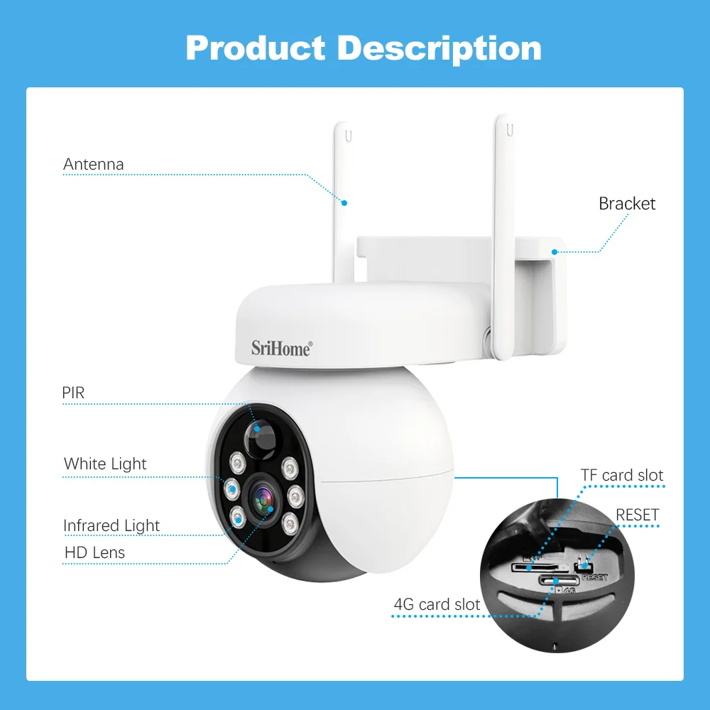Srihome DH001 4MP 1440P Full Color Solar Power Low Comsunption 4G Camera AI Humanoid Detection Home Security CCTV Baby Monitor
Srihome DH001 4MP 1440P Full Color Solar Power Low Comsunption 4G Camera AI Humanoid Detection Home Security CCTV Baby Monitor