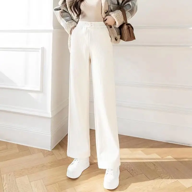 Thick Plush Straight Pants Women's Office Lady Pockets Autumn Winter Vintage Casual High Waist Female Wide Leg Trousers Q450
Thick Plush Straight Pants Women's Office Lady Pockets Autumn Winter Vintage Casual High Waist Female Wide Leg Trousers Q450