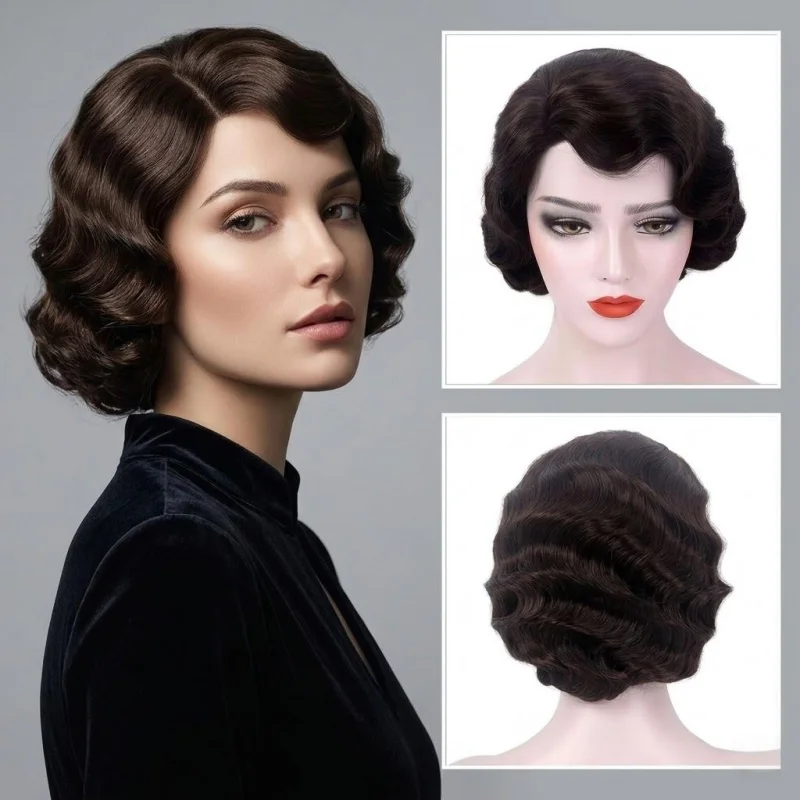 Heat resistant synthetic wig in 1920s flapper finger wave & rockabilly curly style, comfy for women’s cosplay and costume partie
Heat resistant synthetic wig in 1920s flapper finger wave & rockabilly curly style, comfy for women’s cosplay and costume partie