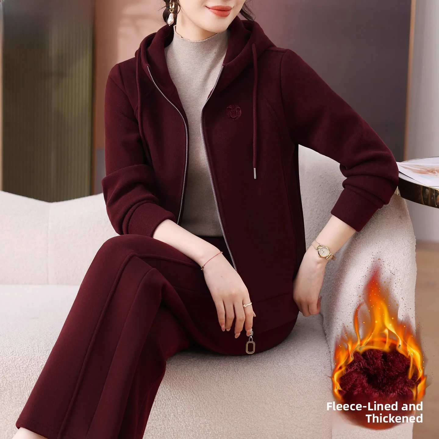 Women's Thiened Fce Lined Sportswear Set Autumn Winter Casual Sle Stand Fit Zipper Hooded Jaet And Pants Two Piec...
Women's Thiened Fce Lined Sportswear Set Autumn Winter Casual Sle Stand Fit Zipper Hooded Jaet And Pants Two Piec...