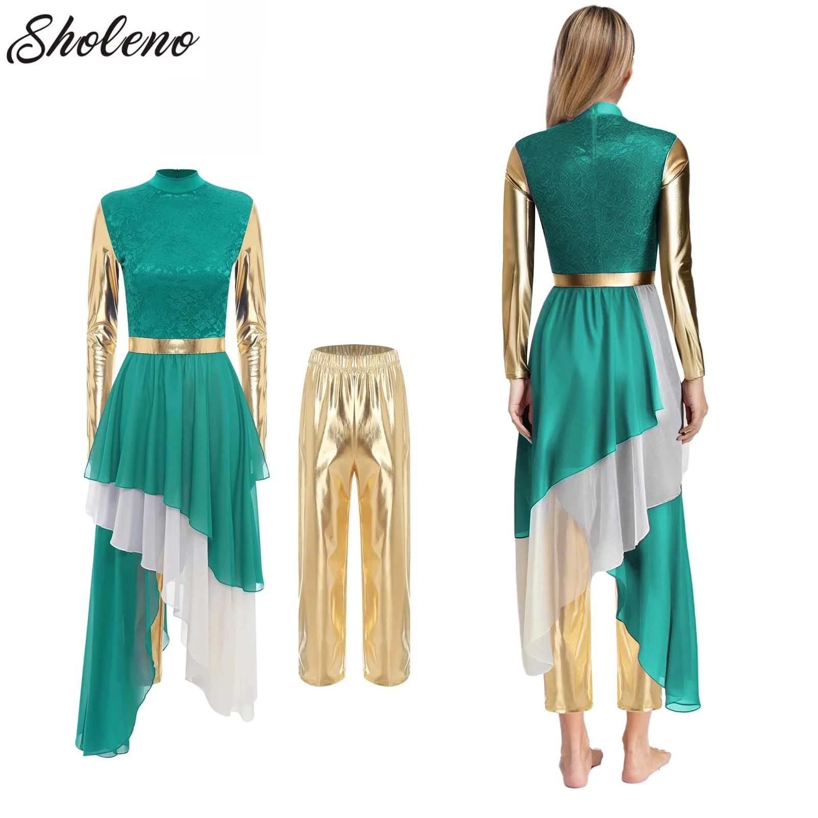 Women Liturgical Dance Costume Church Choir Worship Praise Dress Long Sleeve Gown with Wide-Leg Pants Modern Lyrical Dancewear
Women Liturgical Dance Costume Church Choir Worship Praise Dress Long Sleeve Gown with Wide-Leg Pants Modern Lyrical Dancewear