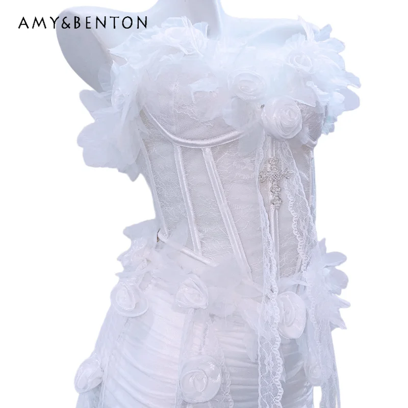 French Fairy Style White Goth Women's Tube Top Original Design Temperament Lace Splicing Backless Sleeveless Long Dresses Female
French Fairy Style White Goth Women's Tube Top Original Design Temperament Lace Splicing Backless Sleeveless Long Dresses Female