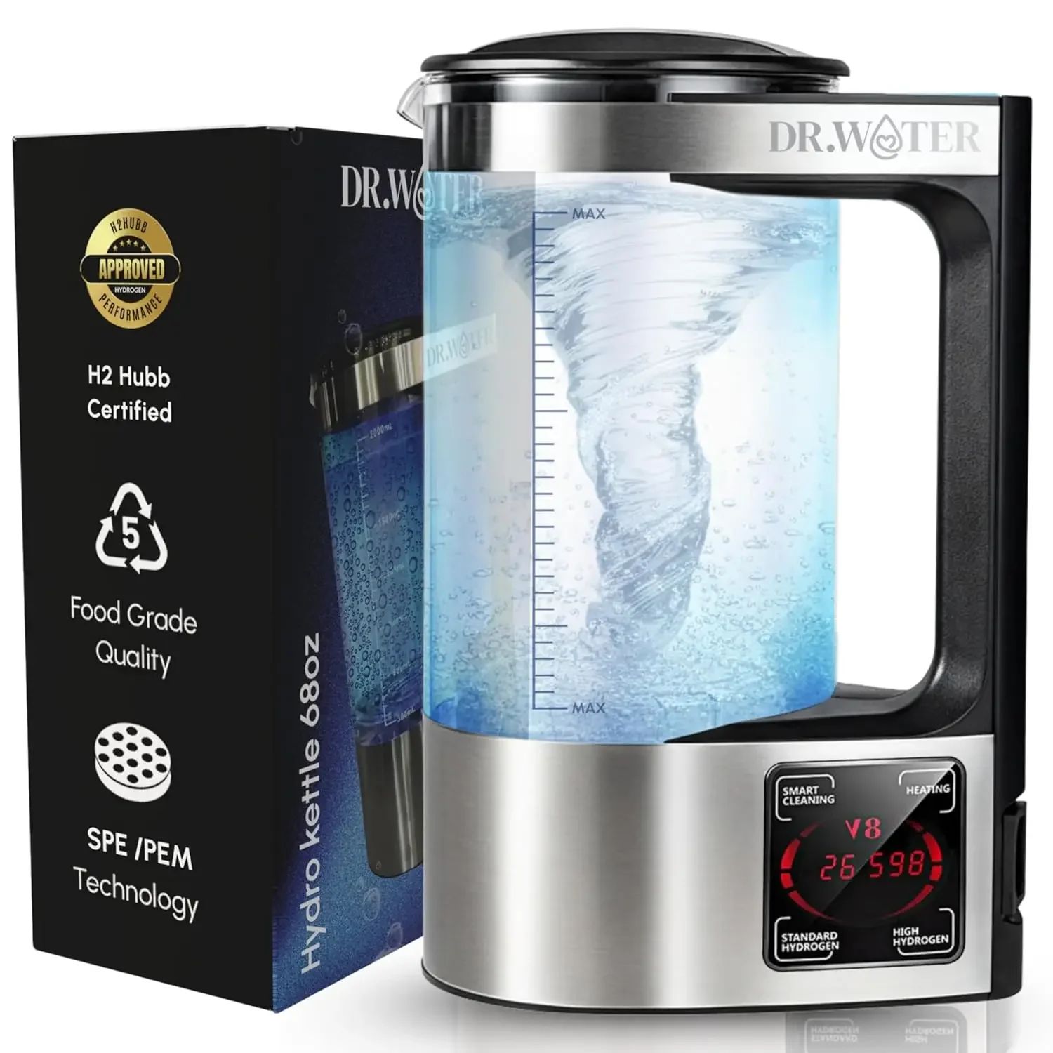 HydroPitcher | 68 Oz Hydrogen Water Pitcher - BPA Free Rich Hydrogen Water Generator - Electrolysis Jug with SPE/PEM Technology
HydroPitcher | 68 Oz Hydrogen Water Pitcher - BPA Free Rich Hydrogen Water Generator - Electrolysis Jug with SPE/PEM Technology