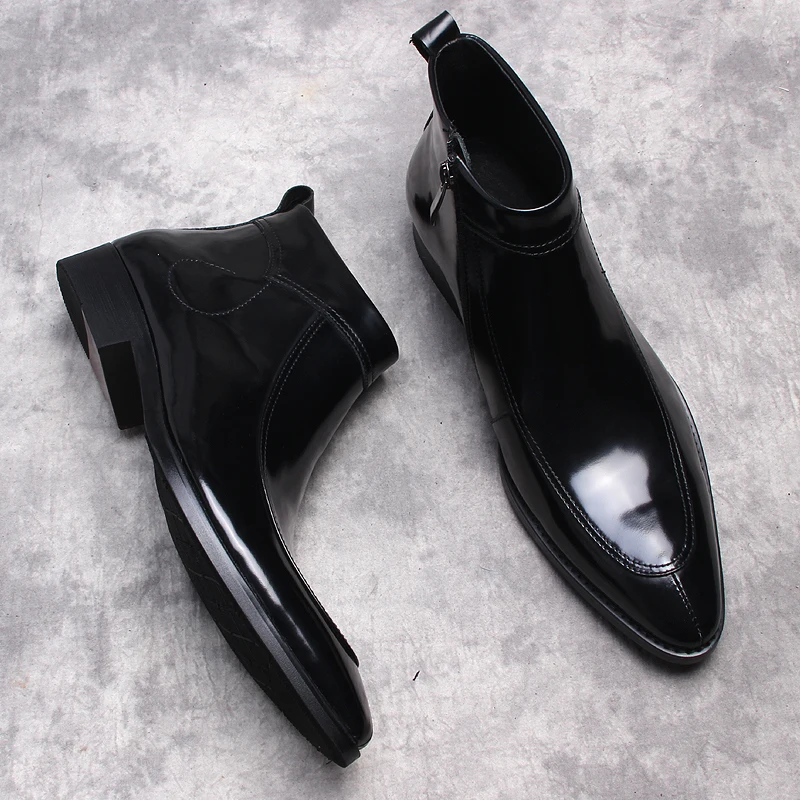 Men's Genuine Leather Ankle Boots Loafers Black Brown Formal Korean Men Dress Boots Side Zipper Pointy Chelsea Men Leather Boots
Men's Genuine Leather Ankle Boots Loafers Black Brown Formal Korean Men Dress Boots Side Zipper Pointy Chelsea Men Leather Boots