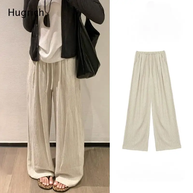 Beige Vertical Linen Stripe Wide Leg Pants Elastic Drawstring High Waist Loose Full Length Casual Trousers
Beige Vertical Linen Stripe Wide Leg Pants Elastic Drawstring High Waist Loose Full Length Casual Trousers