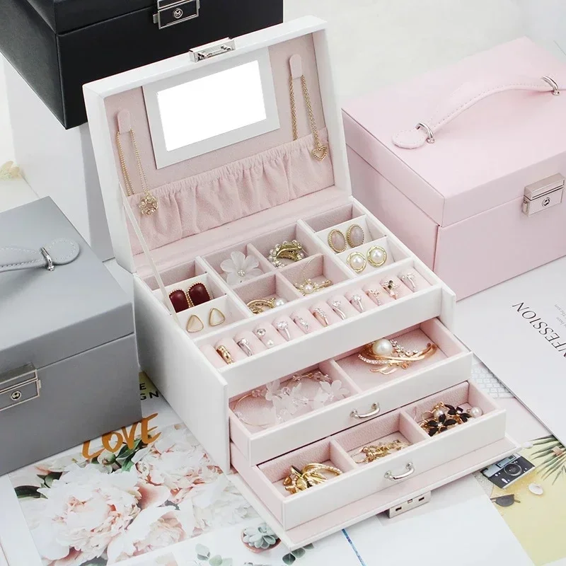 High Capacity Jewelry Box New 3-layer Large Leather Necklace Earring Ring Casket Makeup Storage Organizer Box Gifts For Women
High Capacity Jewelry Box New 3-layer Large Leather Necklace Earring Ring Casket Makeup Storage Organizer Box Gifts For Women