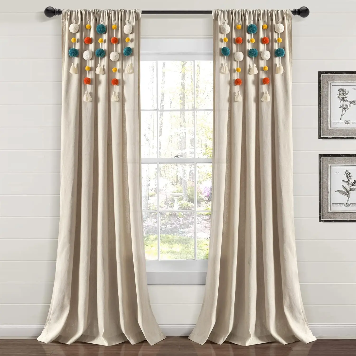 Boho Pom Pom Tassel Linen Curtain Panel 52x84 Turquoise Orange Light Filtering Window Curtain with 3" Rod Pocket for Living Room
Boho Pom Pom Tassel Linen Curtain Panel 52x84 Turquoise Orange Light Filtering Window Curtain with 3" Rod Pocket for Living Room