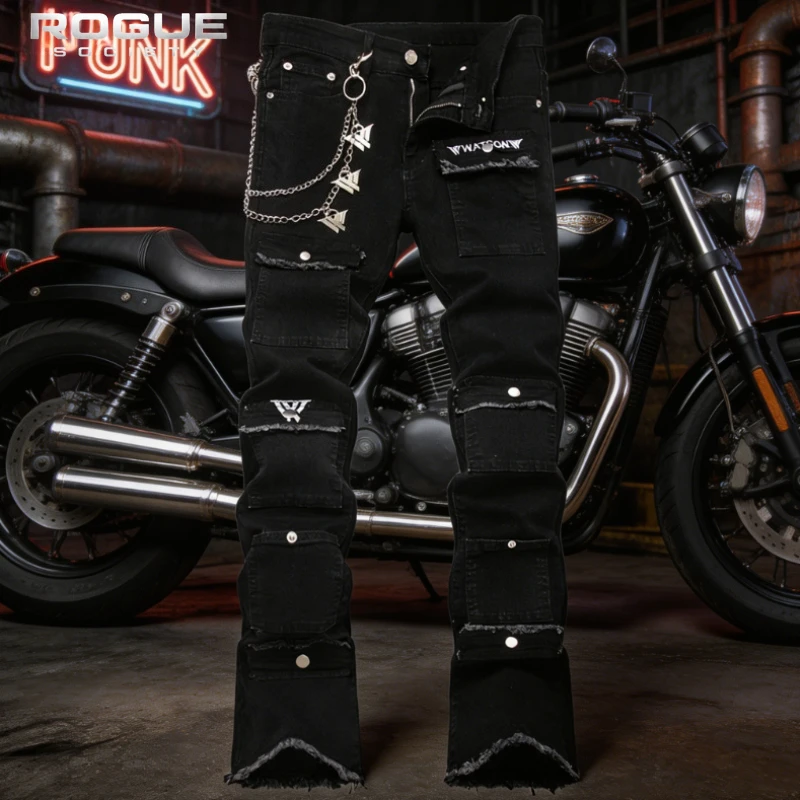 High Street Summer Punk Chain Badge Jeans Men Harajuku Black Multi Pocket Streetwear Y2K Hip Hop Denim Pants Edgy Casual Unisex
High Street Summer Punk Chain Badge Jeans Men Harajuku Black Multi Pocket Streetwear Y2K Hip Hop Denim Pants Edgy Casual Unisex