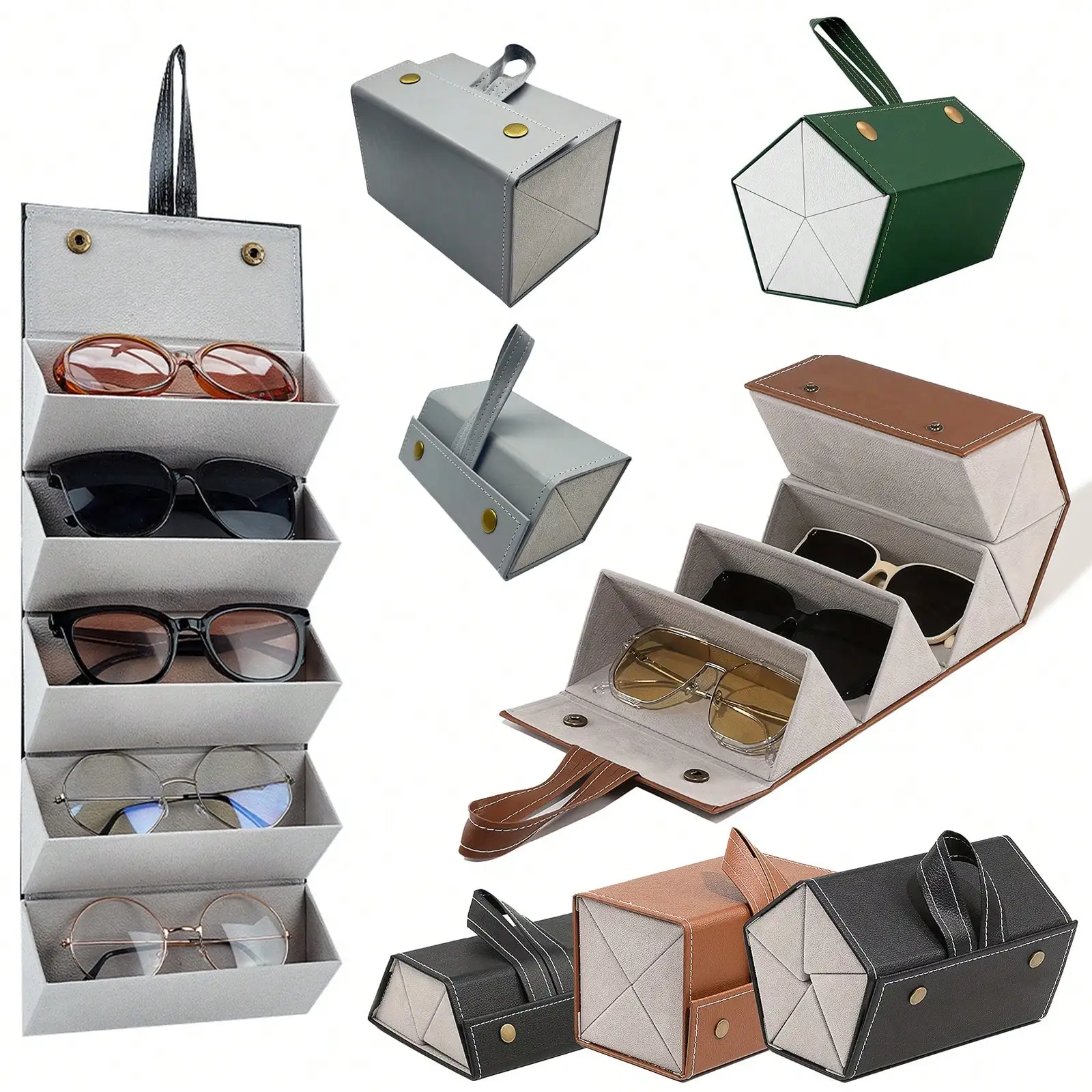 1PC Hanging 3/4/5/6 Slot Collapsible & Foldable Sunglasses Organizer With Detachable Handle & Wall-Mountable Design, Premium PU Leather Multiple Eyewear Storage Case With Magnetic Closure, Travel-Friendly Eyeglasses Display Box, Dustproof & Scratch-Resist
1PC Hanging 3/4/5/6 Slot Collapsible & Foldable Sunglasses Organizer With Detachable Handle & Wall-Mountable Design, Premium PU Leather Multiple Eyewear Storage Case With Magnetic Closure, Travel-Friendly Eyeglasses Display Box, Dustproof & Scratch-Resist