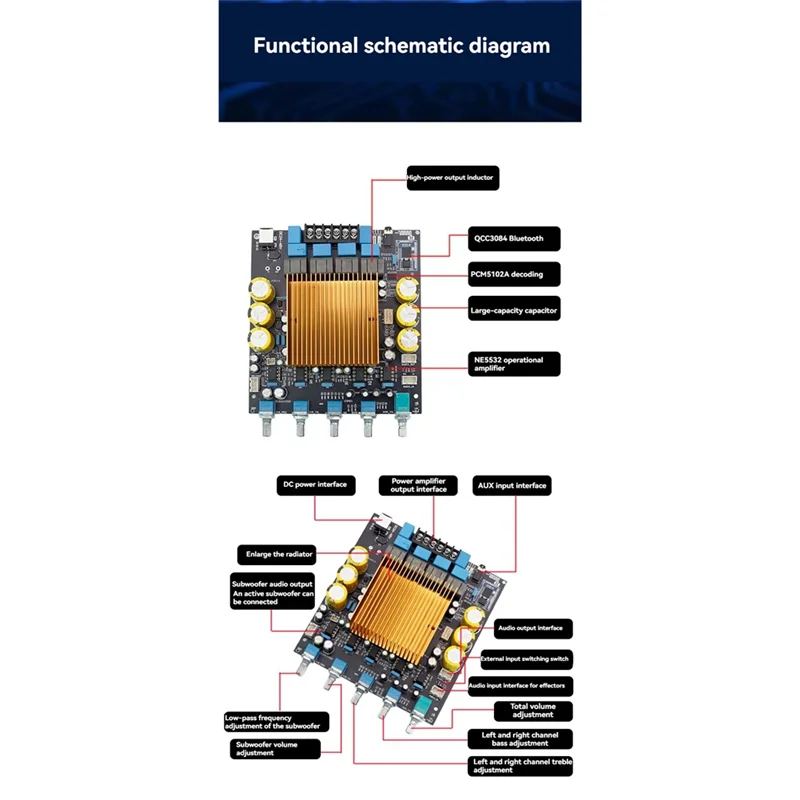 TPA3255 HIFI 2.1 Channel Amplifier Board With QCC3084 Bluetooth 5.4, 150Wx2 + 300W Power Amplifiers For Audiophiles
TPA3255 HIFI 2.1 Channel Amplifier Board With QCC3084 Bluetooth 5.4, 150Wx2 + 300W Power Amplifiers For Audiophiles