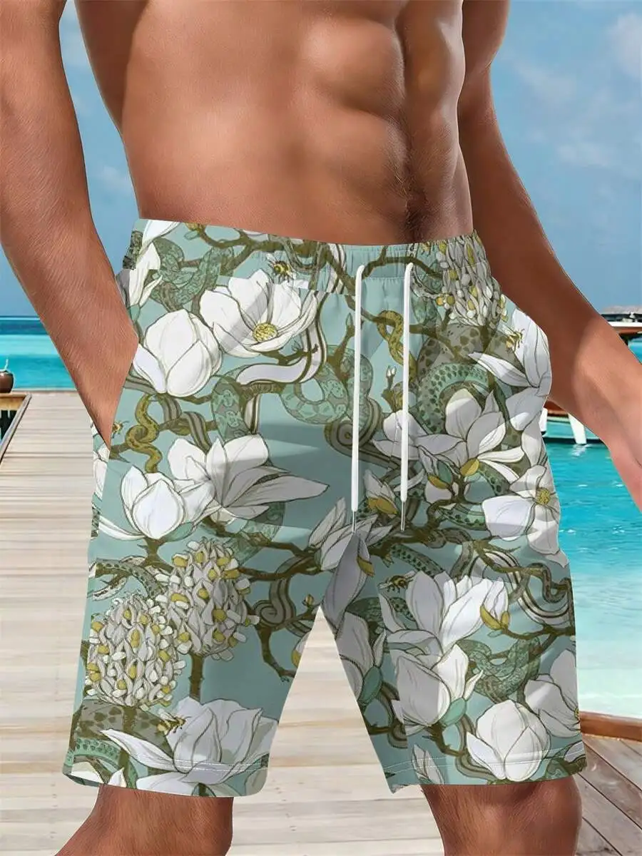 Mens Floral 3D All-Over Print Beach Shorts Magnolia Snake Pattern Summer Vacation Swim Trunks
Mens Floral 3D All-Over Print Beach Shorts Magnolia Snake Pattern Summer Vacation Swim Trunks