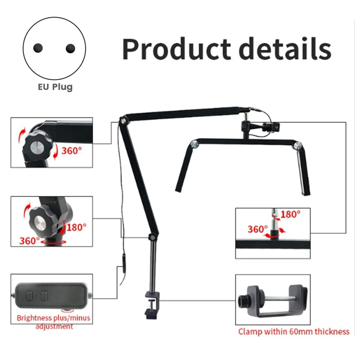 COTS-t26-Inch Three-Lamp Desktop Lamp 30W Folding Cantilever Half-Moon Lamp with Desktop Clamp and Remote Control EU
COTS-t26-Inch Three-Lamp Desktop Lamp 30W Folding Cantilever Half-Moon Lamp with Desktop Clamp and Remote Control EU