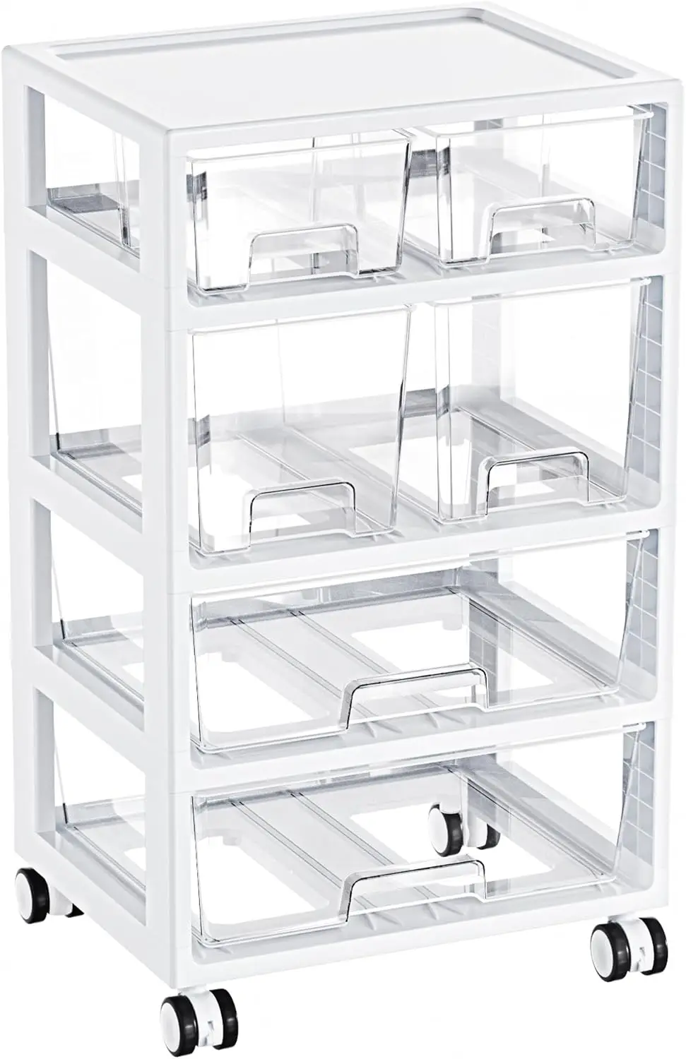 Clear 4-Tier 6-Drawer Storage Cart with Wheels for Office, Bathroom, Under Desk, 1 Pack
Clear 4-Tier 6-Drawer Storage Cart with Wheels for Office, Bathroom, Under Desk, 1 Pack