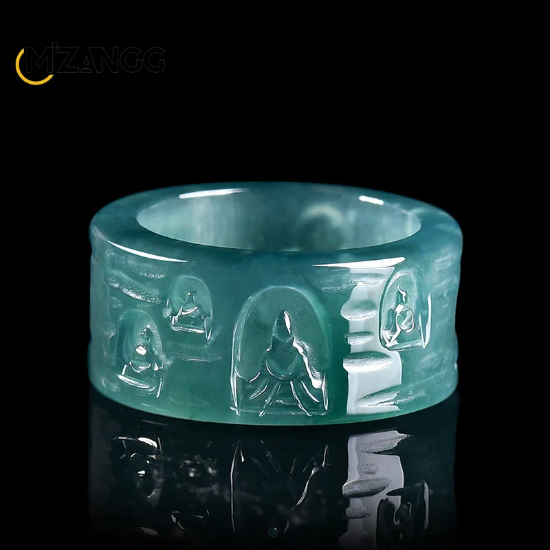 Natural Grade A Jadeite Blue Water Mogao Grottoes Nirvana Formless Buddha Thimble Ring Stylish Ice-Type Jade Ring Men's Gift
Natural Grade A Jadeite Blue Water Mogao Grottoes Nirvana Formless Buddha Thimble Ring Stylish Ice-Type Jade Ring Men's Gift