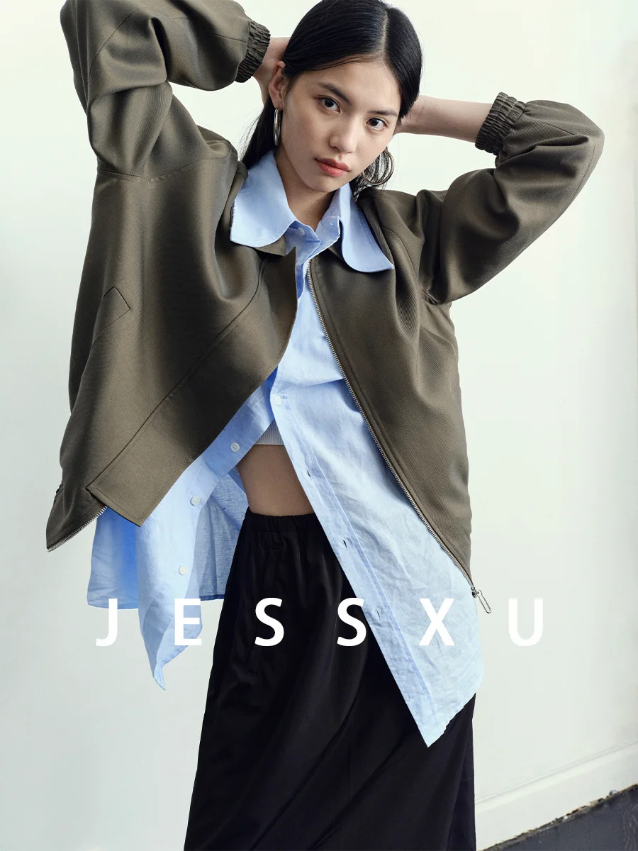 Acetate Woolen Jacket Green Casual Loose Fit Zipper Collar JessXu Women's Fashion Commute Style Outerwear
Acetate Woolen Jacket Green Casual Loose Fit Zipper Collar JessXu Women's Fashion Commute Style Outerwear