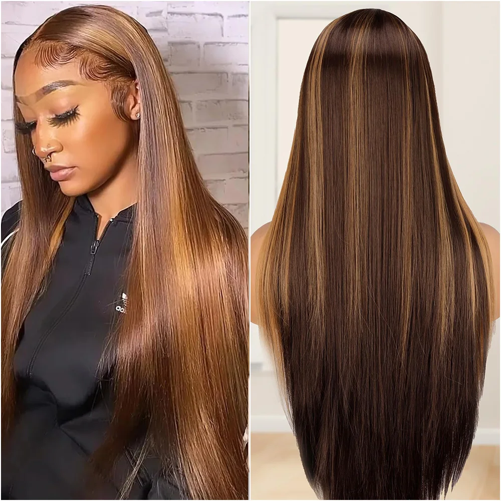 4/27 Colored Highlight Straight Human Hair Wigs 13X6 HD Lace Frontal Wig Pre Plucked Brazilian Wigs Original 40 Inch 220 Density
4/27 Colored Highlight Straight Human Hair Wigs 13X6 HD Lace Frontal Wig Pre Plucked Brazilian Wigs Original 40 Inch 220 Density