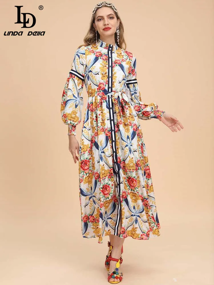 LD LINDA DELLA Autumn Loose Vacation Dress Women Lantern sleeve Single-breasted Belted Vintage Flower Print Long Dresses
LD LINDA DELLA Autumn Loose Vacation Dress Women Lantern sleeve Single-breasted Belted Vintage Flower Print Long Dresses