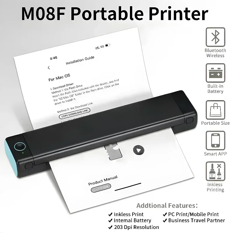 M08F Portable Inkless Thermal Printer 8.26"x11.69" A4 203dpi Thermal Paper Wireless Mobile Travel Printer for Phones Laptop
M08F Portable Inkless Thermal Printer 8.26"x11.69" A4 203dpi Thermal Paper Wireless Mobile Travel Printer for Phones Laptop