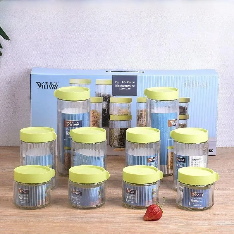 Creative Glass Sealed Storage Jar Set Ten Pieces Set Transparent Glass Bottle Vessel for Storage of Grains And Dry Goods
Creative Glass Sealed Storage Jar Set Ten Pieces Set Transparent Glass Bottle Vessel for Storage of Grains And Dry Goods