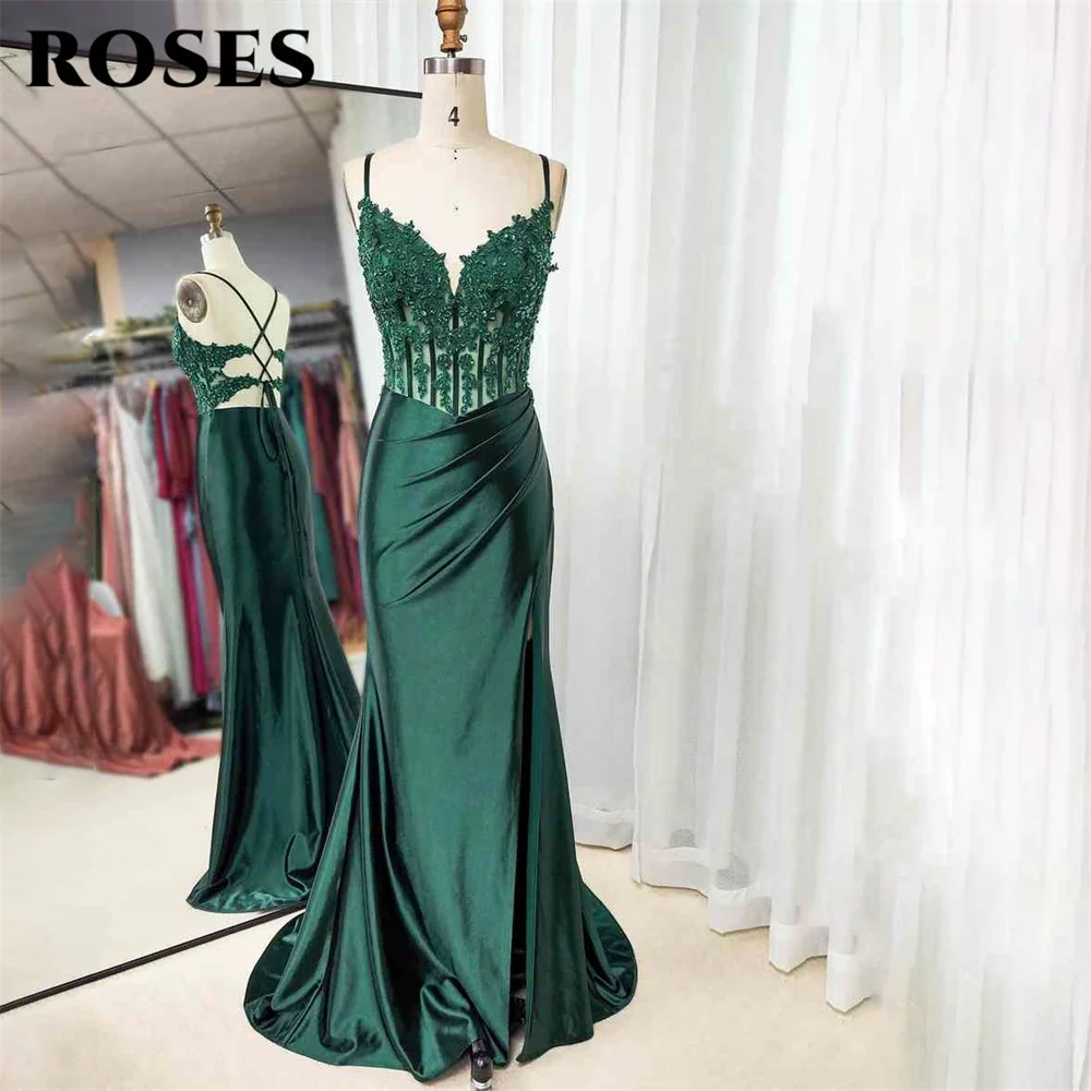 ROSES Emerald Green Evening Dresses Satin Mermaid Gala Dresses Crisscross Back Prom Dresses with Slit Party Dress Customized
ROSES Emerald Green Evening Dresses Satin Mermaid Gala Dresses Crisscross Back Prom Dresses with Slit Party Dress Customized