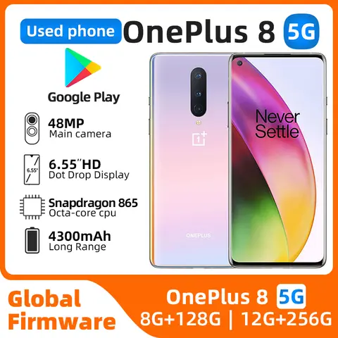 Oneplus 8 5G Snapdragon 865 6.55" Mobile Phone 12GB RAM 256GB Dual SIM Card Full Screen Original used phone
