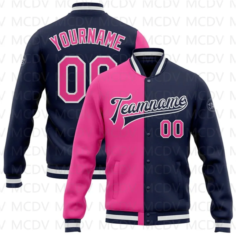 Custom Navy Pink-White Bomber Full-Snap Varsity Letterman Split Fashion Jacket
Custom Navy Pink-White Bomber Full-Snap Varsity Letterman Split Fashion Jacket