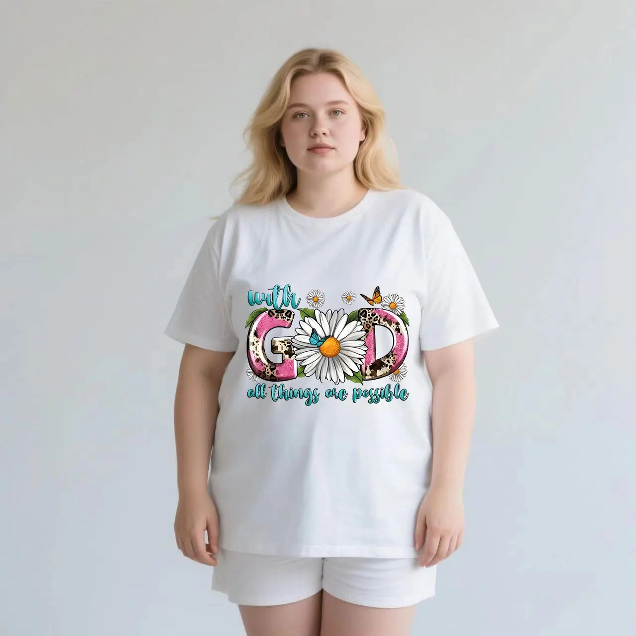 Lazy Gospel Machine Washable plus size Ladies' casual short sleeved T-shirt white
Lazy Gospel Machine Washable plus size Ladies' casual short sleeved T-shirt white