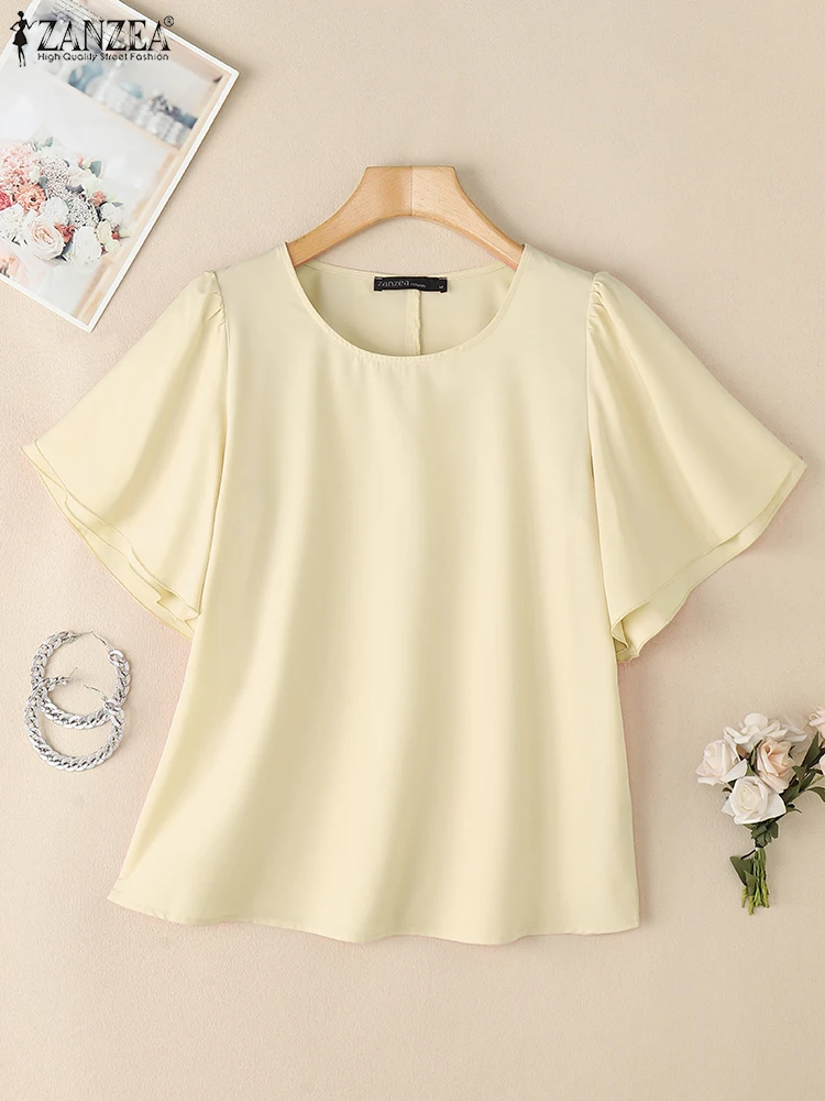 2025 Women Summer Tops ZANZEA Fashion Short Ruffled Sleeve Shirt Elegant Office Work Blouses Solid Color Holiday Blusas Oversize
2025 Women Summer Tops ZANZEA Fashion Short Ruffled Sleeve Shirt Elegant Office Work Blouses Solid Color Holiday Blusas Oversize