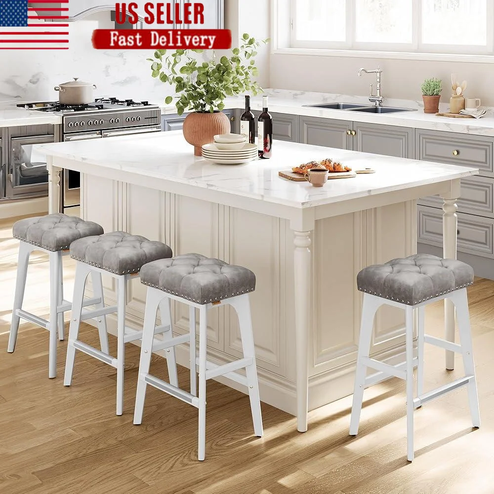 Counter Height Saddle Bar Stools Set of 4 Backless Kitchen Stools with Wood Legs PU Leather Thickened Padded Seat and Footrest
Counter Height Saddle Bar Stools Set of 4 Backless Kitchen Stools with Wood Legs PU Leather Thickened Padded Seat and Footrest