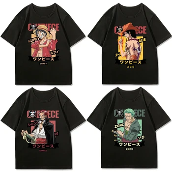 브룩 프랭키 마르코 생크스 몽키 D, 원피스 루피 로 에이스 순면 반팔 티셔츠 남성용, 루즈한 힙합 상의, 여름