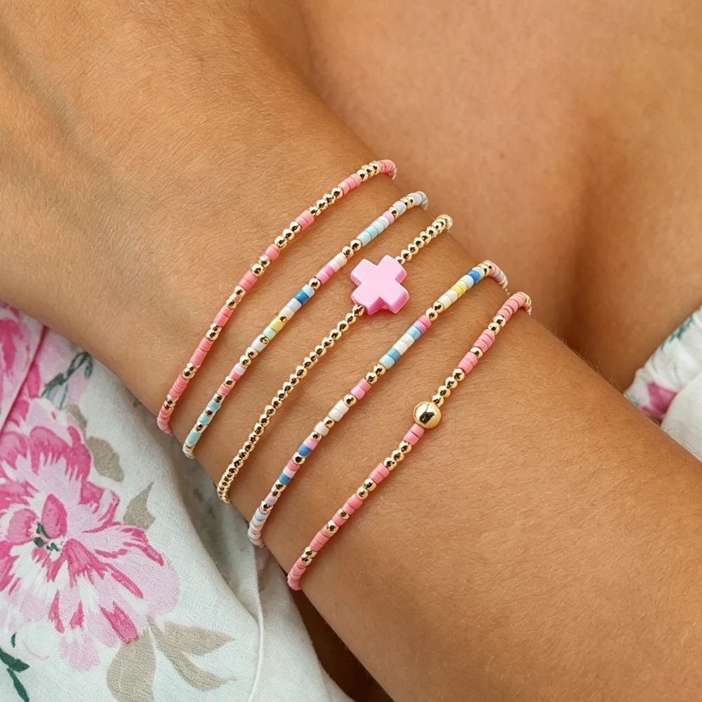 VKVVA Fashion Jewelry Pink Cross Gold-plated Bracelet Set Total 5pcs&6pcs Pearl Beads Stacking Women Birthday Gifts, Unique Gift
VKVVA Fashion Jewelry Pink Cross Gold-plated Bracelet Set Total 5pcs&6pcs Pearl Beads Stacking Women Birthday Gifts, Unique Gift
