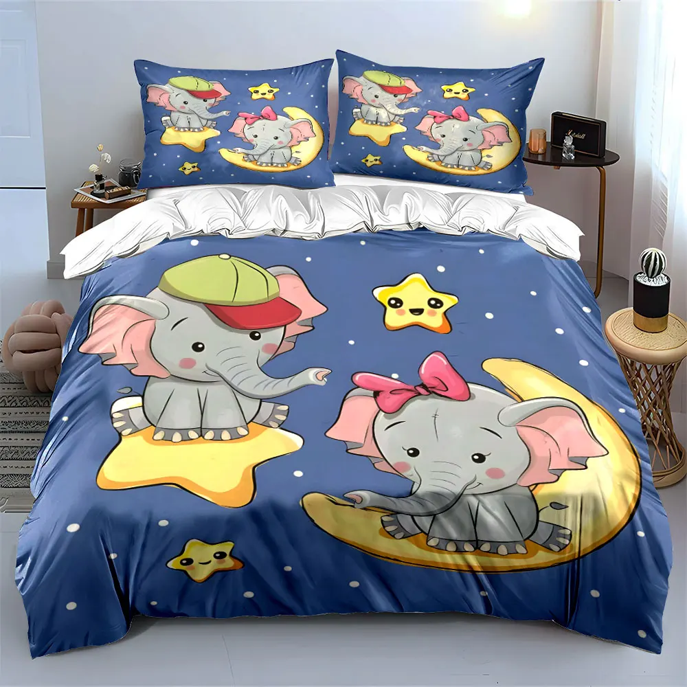 Two cartoon elephants with stars and moon Print Soft Comfortable Duvet Cover Bedding Set Included 1*Duvet Cover 2*Pillowcases
Two cartoon elephants with stars and moon Print Soft Comfortable Duvet Cover Bedding Set Included 1*Duvet Cover 2*Pillowcases