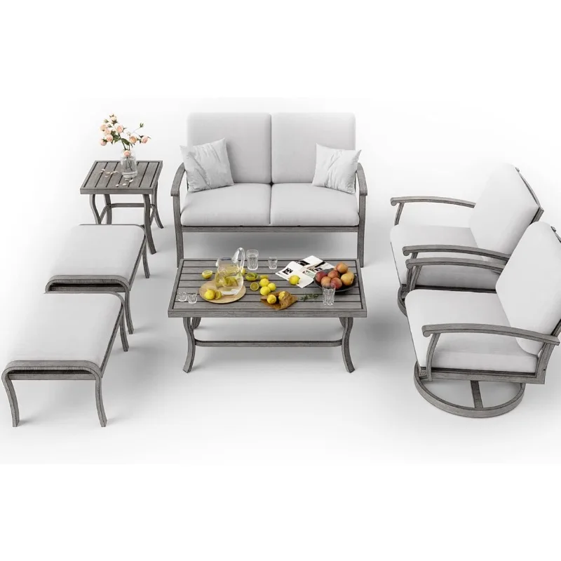 7 Piece Aluminum Patio Furniture Set, Outdoor Swivel Armchair with Loveseat, All-Weather Outdoor Sectional Sofa
7 Piece Aluminum Patio Furniture Set, Outdoor Swivel Armchair with Loveseat, All-Weather Outdoor Sectional Sofa