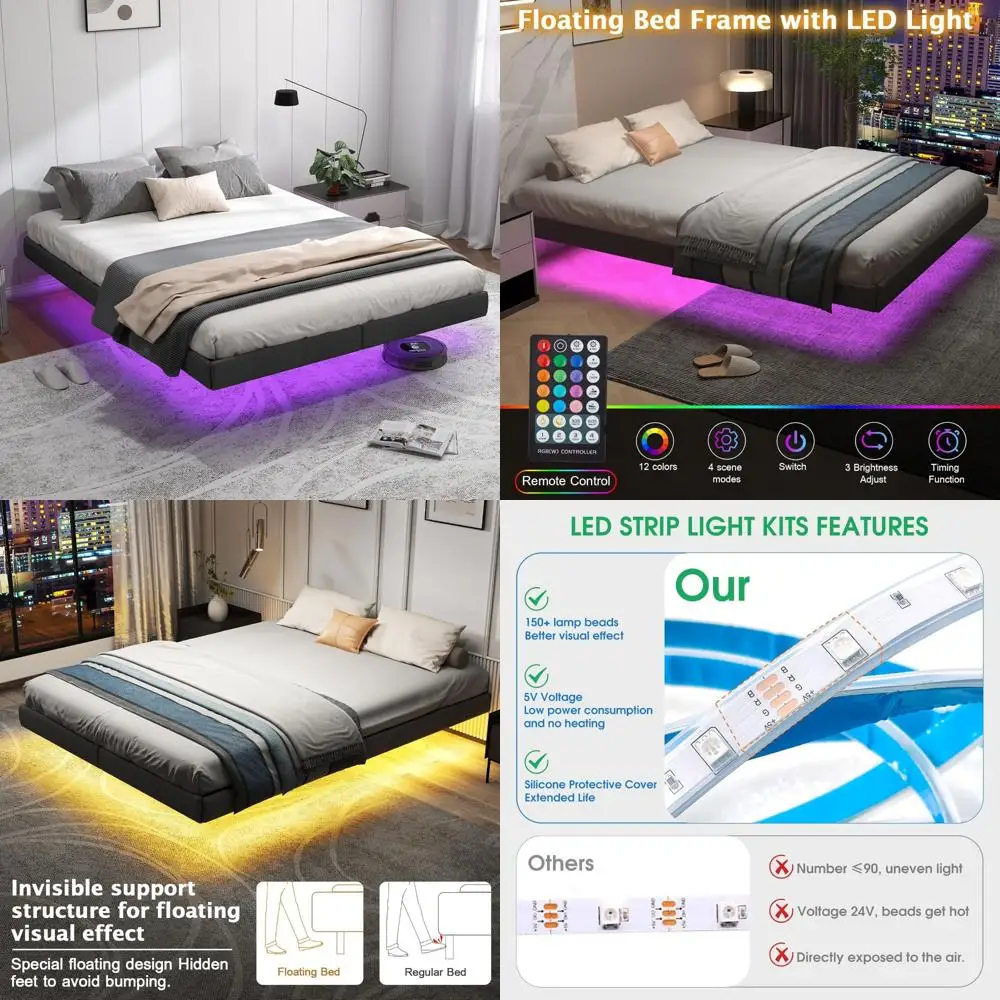 Full Size Metal Floating Bed Frame with LED Lights and Underbed Storage
Full Size Metal Floating Bed Frame with LED Lights and Underbed Storage
