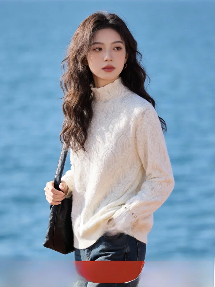 Wuji Home Spring 2026 Women's Knitted Lace Long Sleeve Half High Collar Base Shirt Korean Style Commute Fashion plus Size
Wuji Home Spring 2026 Women's Knitted Lace Long Sleeve Half High Collar Base Shirt Korean Style Commute Fashion plus Size