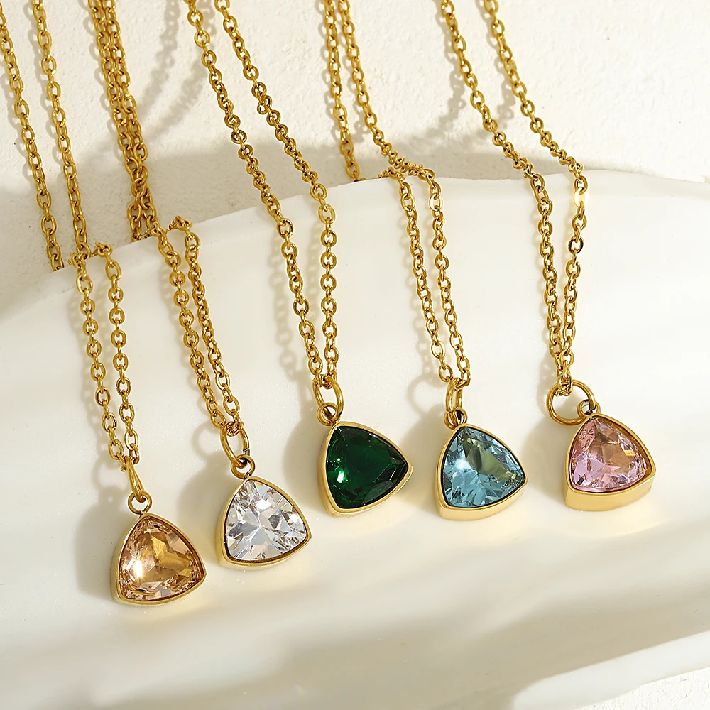 Simple Colorful Triangle Rhinestone Pendant Necklaces for Women Stainless Steel Gold Color Chain Necklace Brithday Jewelry Gift
Simple Colorful Triangle Rhinestone Pendant Necklaces for Women Stainless Steel Gold Color Chain Necklace Brithday Jewelry Gift