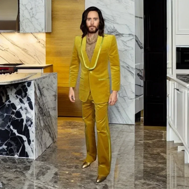 Prom Suits For Men Groom Wedding Tuxedos Slim Fit Yellow Velvet Smoking Jacket With Pants Custom 2 Pcs Male Fashion Costume
Prom Suits For Men Groom Wedding Tuxedos Slim Fit Yellow Velvet Smoking Jacket With Pants Custom 2 Pcs Male Fashion Costume