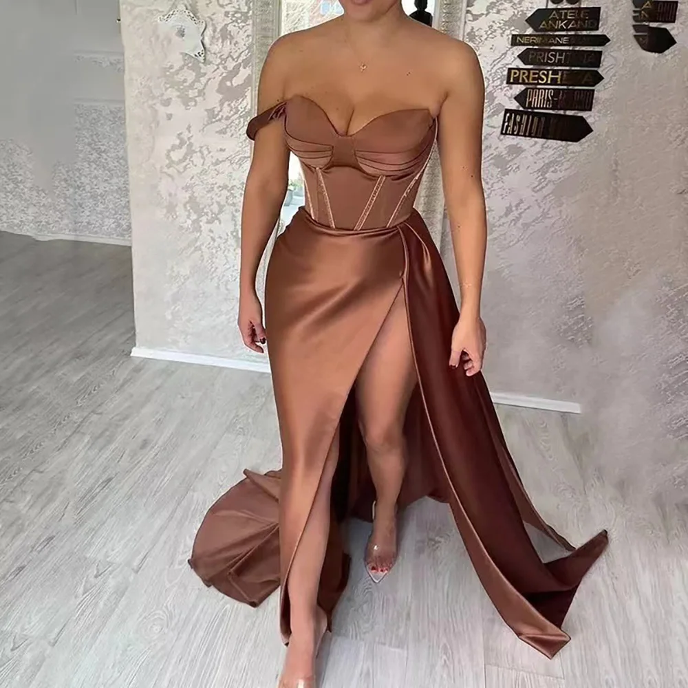 On Zhu Elegant Coffee Mermaid High Split Evening Dresses Gowns 2022 Simple Satin For Women Party robe de soirée femme
On Zhu Elegant Coffee Mermaid High Split Evening Dresses Gowns 2022 Simple Satin For Women Party robe de soirée femme